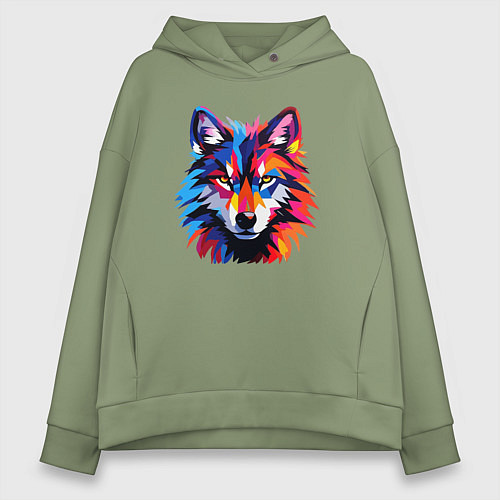 Женское худи оверсайз Красочный волк поп арт / Авокадо – фото 1