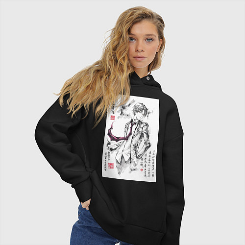 Женское худи оверсайз Киётака Аянокоджи арт / Черный – фото 3