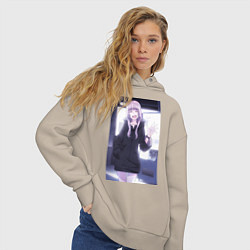 Толстовка оверсайз женская Надзуна Нанакуса - Песнь ночных сов, цвет: миндальный — фото 2