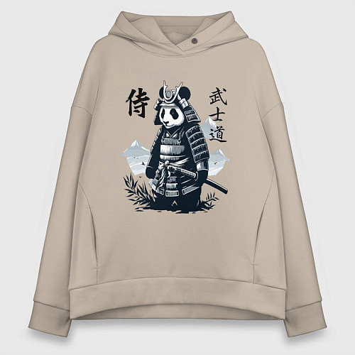 Женское худи оверсайз Panda samurai - bushido ai art fantasy / Миндальный – фото 1