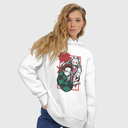Толстовка оверсайз женская Клинок рассекающий демонов Незуко и Тандзиро цвето, цвет: белый — фото 2