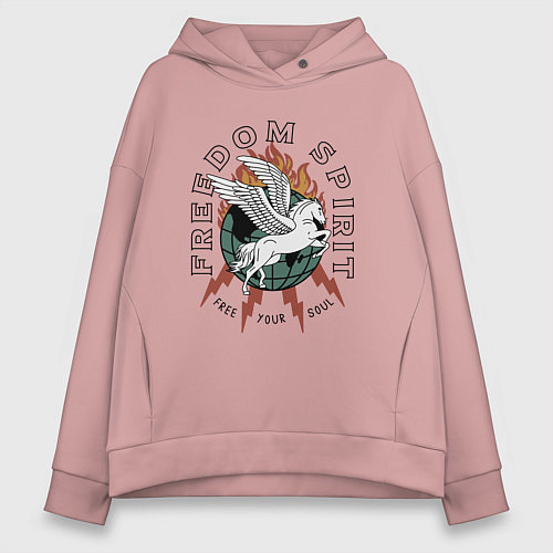 Женское худи оверсайз Свободный дух арт / Пыльно-розовый – фото 1