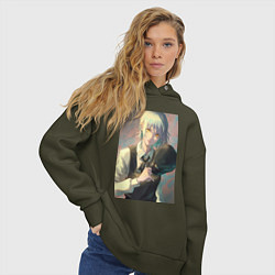 Толстовка оверсайз женская Человек-бензопила Кига одна из четырех всадников, цвет: хаки — фото 2