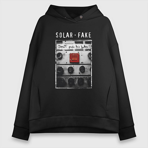 Женское худи оверсайз Solar Fake - Dont push the button / Черный – фото 1
