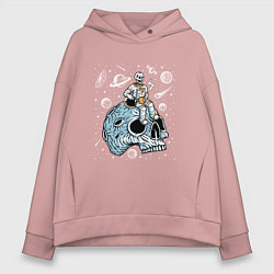 Толстовка оверсайз женская Космонавт сидит на черепе, цвет: пыльно-розовый