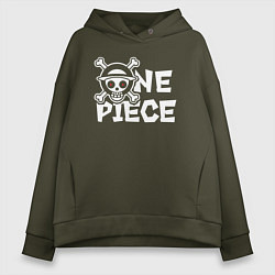 Толстовка оверсайз женская One piece - логотип, цвет: хаки