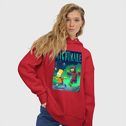Толстовка оверсайз женская Барт Симпсон убегает от зомби - нейросеть, цвет: красный — фото 2
