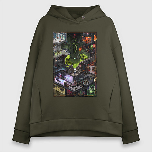 Женское худи оверсайз Half life 1 - levels and bosses / Хаки – фото 1