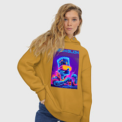 Толстовка оверсайз женская Bart Simpson - neon fantasy ai art, цвет: горчичный — фото 2