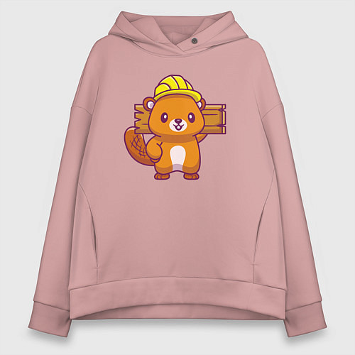 Женское худи оверсайз Бобёр на стройке / Пыльно-розовый – фото 1