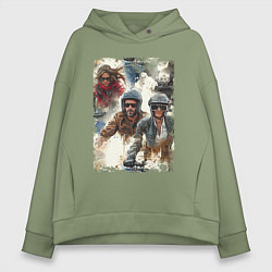 Толстовка оверсайз женская Мотокросс -акварель, цвет: авокадо