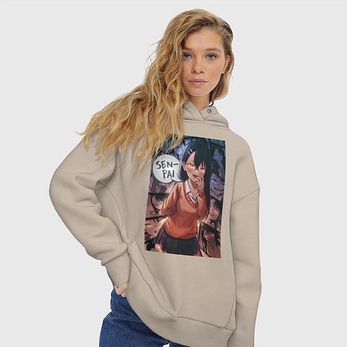 Женское худи оверсайз Не издевайся, Нагаторо Хаясэ senpai / Миндальный – фото 3
