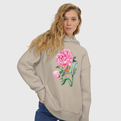 Толстовка оверсайз женская Ветка пионов, цвет: миндальный — фото 2