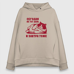 Толстовка оверсайз женская Недовольный толстый котик сегодня не тот день, цвет: миндальный