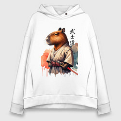 Толстовка оверсайз женская Capybara samurai - ai art fantasy, цвет: белый
