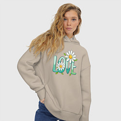 Толстовка оверсайз женская Любовь и ромашки, цвет: миндальный — фото 2