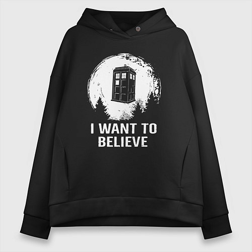 Женское худи оверсайз Хочу верить в тардис / Черный – фото 1