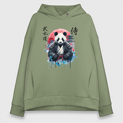 Толстовка оверсайз женская Panda - bushido samurai code, цвет: авокадо