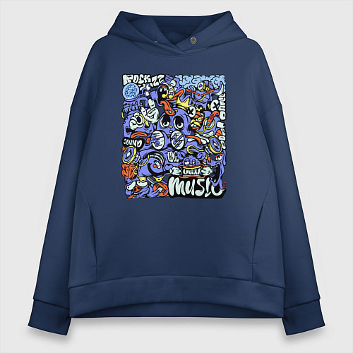 Женское худи оверсайз Монстры музыканты / Тёмно-синий – фото 1