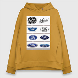 Толстовка оверсайз женская Ford логотип, цвет: горчичный