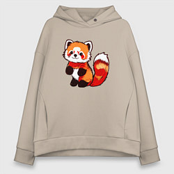 Толстовка оверсайз женская Красная панда в полный рост, цвет: миндальный