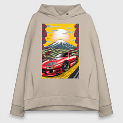 Толстовка оверсайз женская Toyota Supra jdm автомобиль, цвет: миндальный