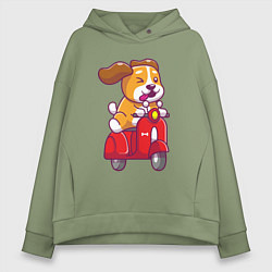 Толстовка оверсайз женская Пёсик на мотороллере, цвет: авокадо