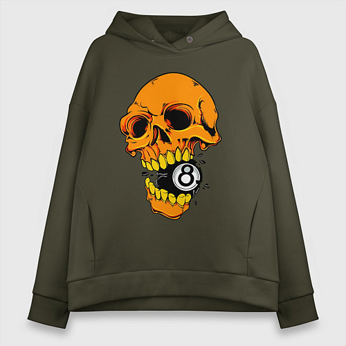 Женское худи оверсайз Череп и бильярдный шар 8 / Хаки – фото 1