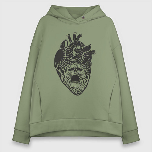 Женское худи оверсайз Мёртвое сердце с черепом / Авокадо – фото 1