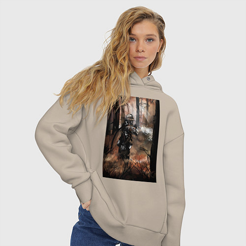 Женское худи оверсайз Пожарный тушит лес / Миндальный – фото 3