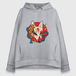 Толстовка оверсайз женская Лиса самурай, цвет: меланж