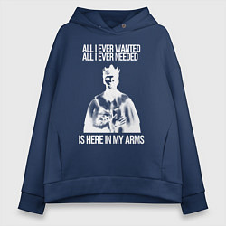 Толстовка оверсайз женская In my arms белый, цвет: тёмно-синий