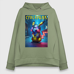 Женское худи оверсайз Cyberpunk - cool Pikachu neon glow