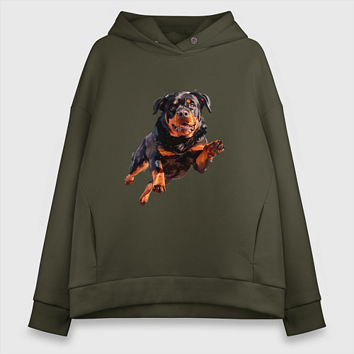 Женское худи оверсайз Hunter Dog - Ротвейлер ГТА в прыжке / Хаки – фото 1