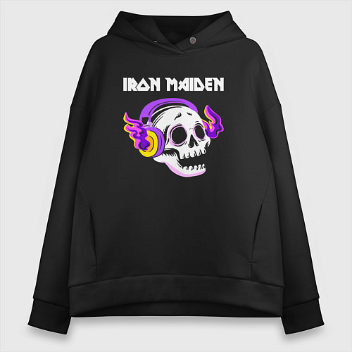 Женское худи оверсайз Iron Maiden - неоновый череп / Черный – фото 1