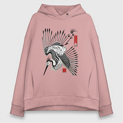 Толстовка оверсайз женская Традиционный японский журавль, цвет: пыльно-розовый