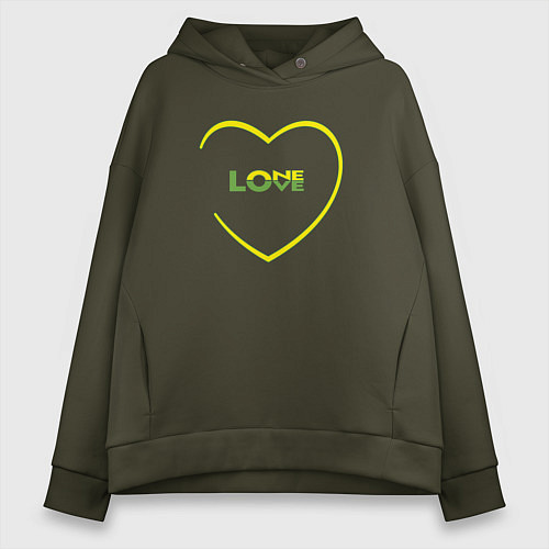 Женское худи оверсайз Сердце в цветах флага Ямайки - one love Боб Марли / Хаки – фото 1