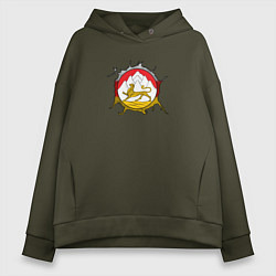 Толстовка оверсайз женская Герб Осетии на порванной ткани, цвет: хаки