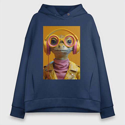 Женское худи оверсайз Змея-меломан / Тёмно-синий – фото 1