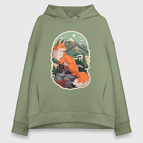 Женское худи оверсайз Лиса и горы / Авокадо – фото 1