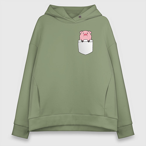 Женское худи оверсайз Розовый поросенок в кармане / Авокадо – фото 1