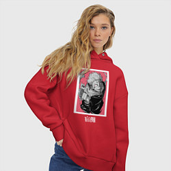 Толстовка оверсайз женская Магическая битва Сукуна розовый фон, цвет: красный — фото 2