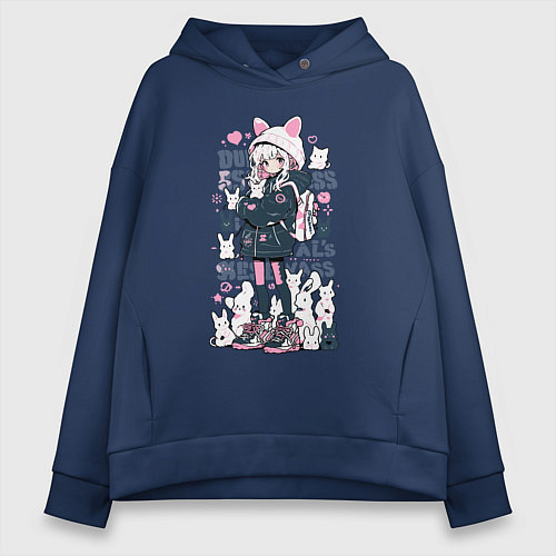 Женское худи оверсайз Chiaki Nanami - Neko Danganronpa / Тёмно-синий – фото 1