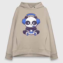 Толстовка оверсайз женская Панда с джойстиком, цвет: миндальный