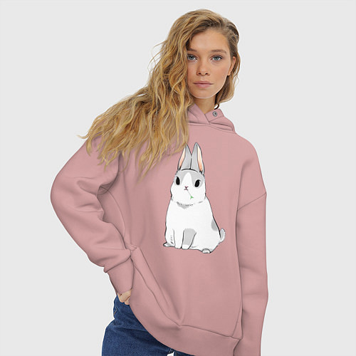 Женское худи оверсайз Кролик жует траву / Пыльно-розовый – фото 3