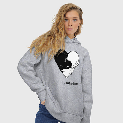 Женское худи оверсайз Meet my heart / Меланж – фото 3