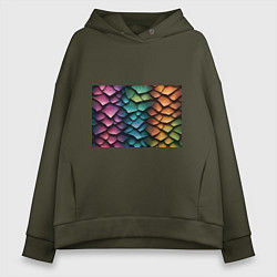 Толстовка оверсайз женская Цветная чешуя дракона, цвет: хаки