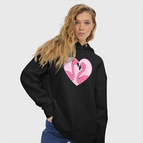 Женское худи оверсайз Летние фламинго / Черный – фото 3
