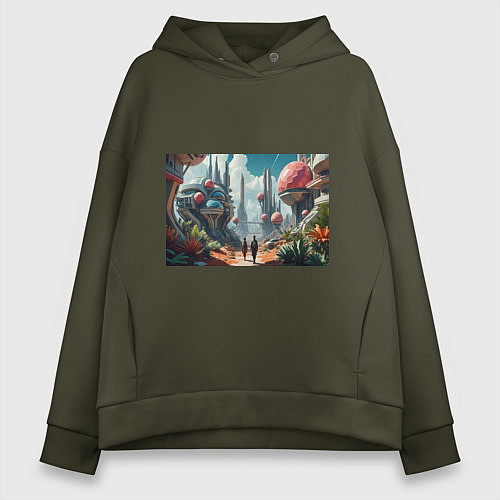 Женское худи оверсайз Планета фантастика / Хаки – фото 1