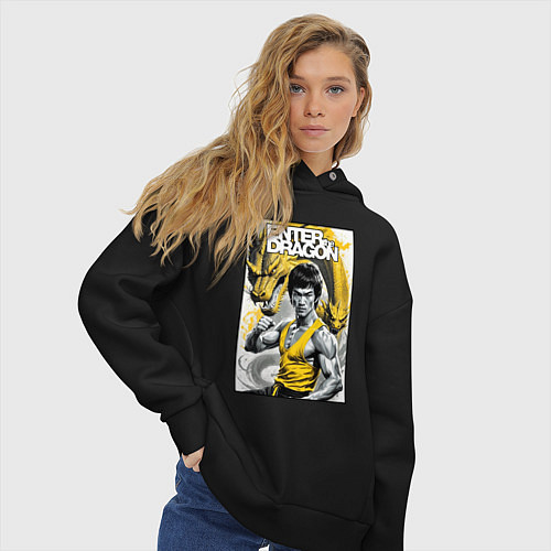 Женское худи оверсайз Выход дракона - Брюс Ли / Черный – фото 3